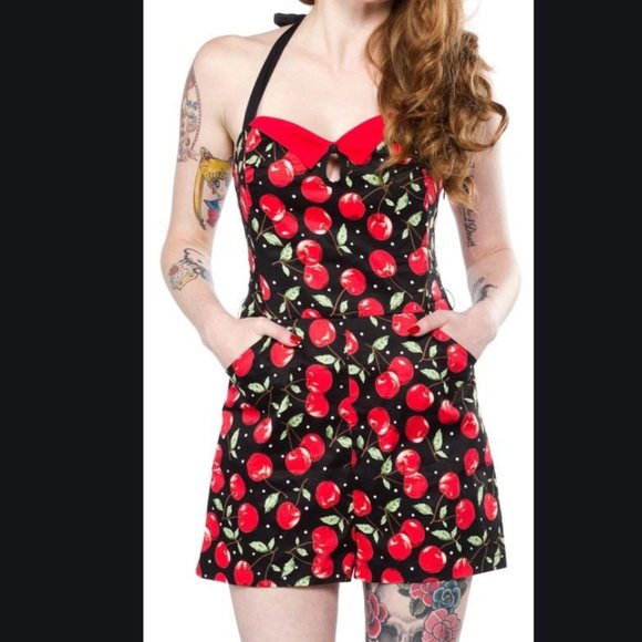Sourpuss Pants - SOURPUSS cherry romper halter neck